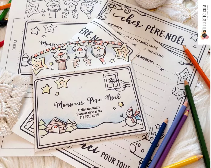 Lettre au Père Noël + enveloppe à imprimer et colorier