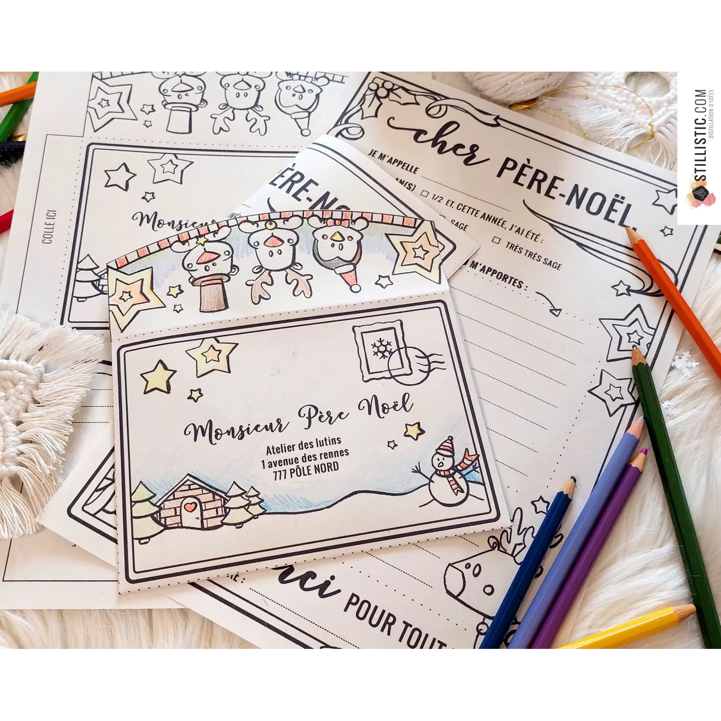 Lettre au Père Noël + enveloppe à imprimer et colorier