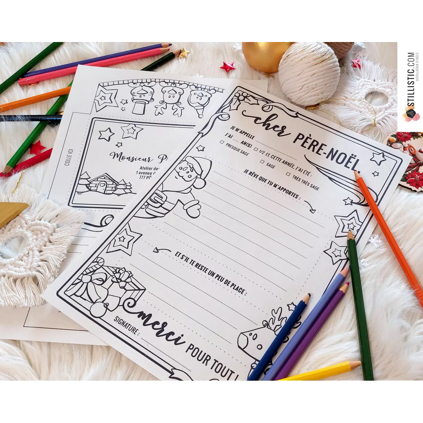 Lettre au Père Noël + enveloppe à imprimer et colorier