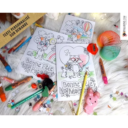 Carte fête des mères à imprimer et colorier pour enfants avec illustrations animaux