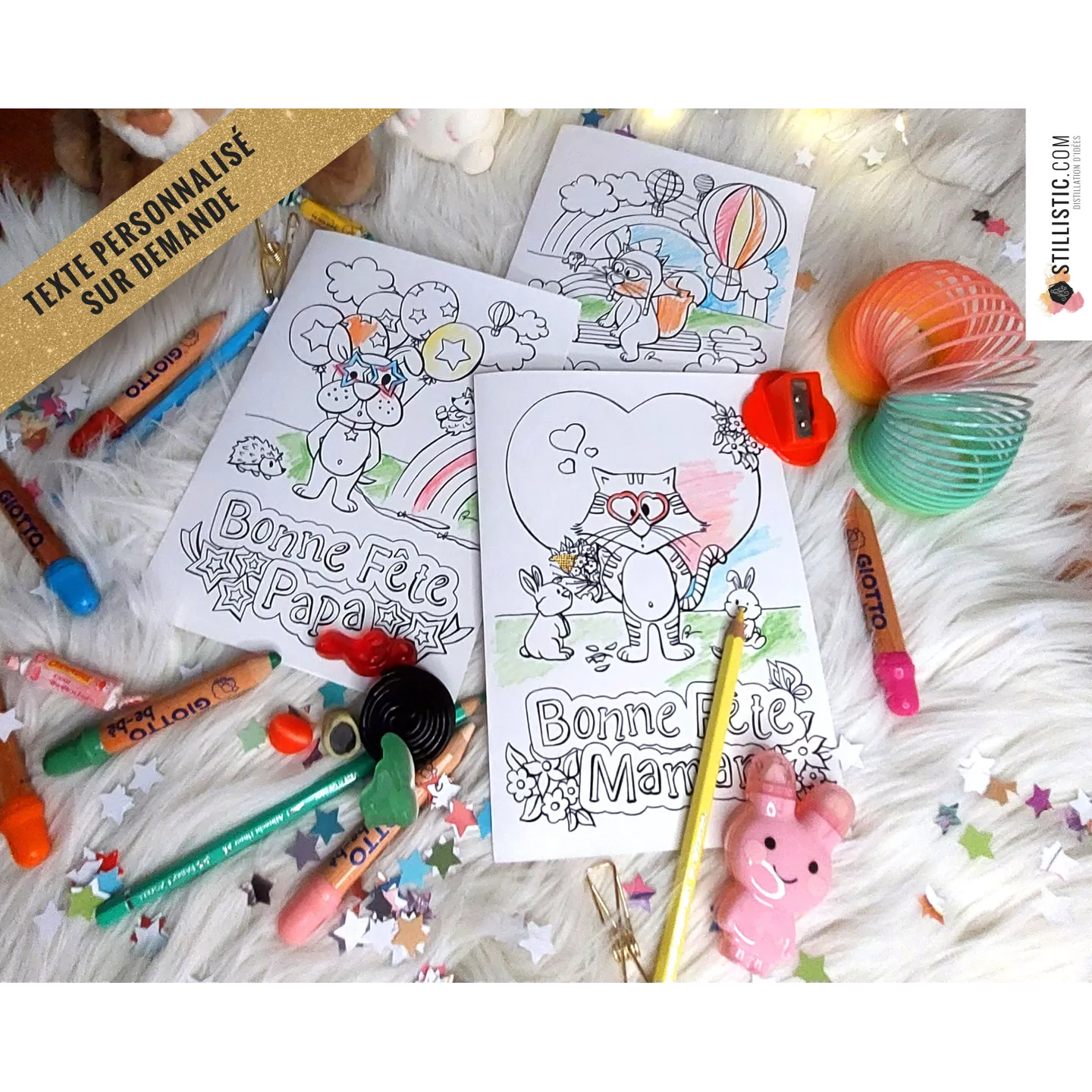 Carte fête des mères à imprimer et colorier pour enfants avec illustrations animaux