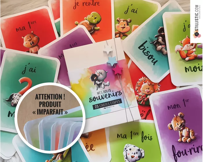 Coffret cartes étapes naissance bébé souvenirs enfants illustrations animaux