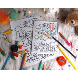 Carte merci maîtresse à imprimer et colorier pour enfants avec illustrations animaux