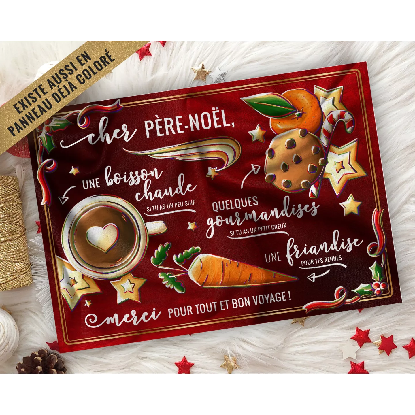 Coupon tissu coloriable Set de Table du Père Noël Sans substances nocives à couper et à coudre pour création faite maison