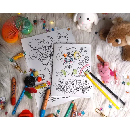 Carte fête des pères à imprimer et colorier pour enfants avec illustrations animaux