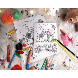 Carte chaton, lapin et fleurs à imprimer et colorier pour enfants avec illustrations animaux