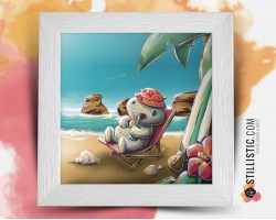 Cadre Illustration Hippopotame à la plage 25x25cm