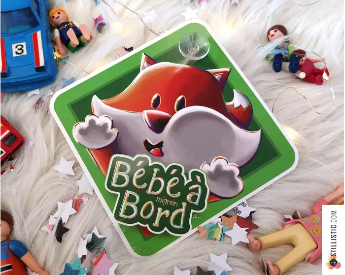 Pancarte voiture bébé à bord animal Renard avec ventouse