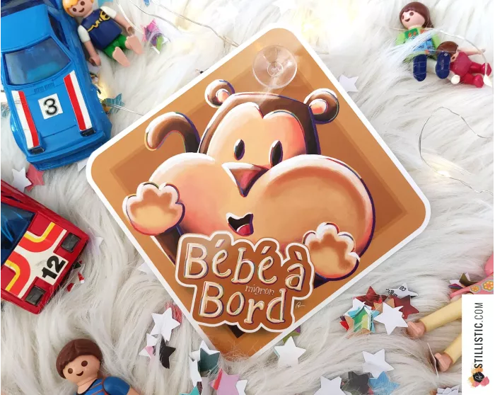 Pancarte voiture bébé à bord animal Singe avec ventouse