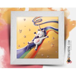 Cadre carré avec Illustration Licorne toboggan étoiles pour Chambre Enfant bébé 25x25cm