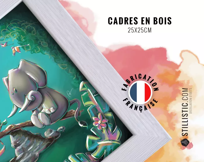 Cadre carré avec Illustration Licorne toboggan étoiles pour Chambre Enfant bébé 25x25cm