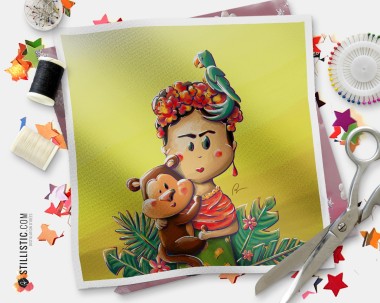 Coupon tissu illustré Frida Kahlo coton ou minky