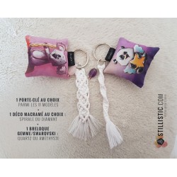 1 x Porte-clé / Bijou de sac coton macramé pierre gemme fête des mères merci maitresse atsem