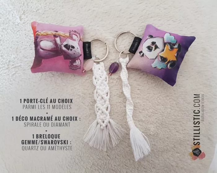 1 x Porte-clé / Bijou de sac coton macramé pierre gemme fête des mères merci maitresse atsem