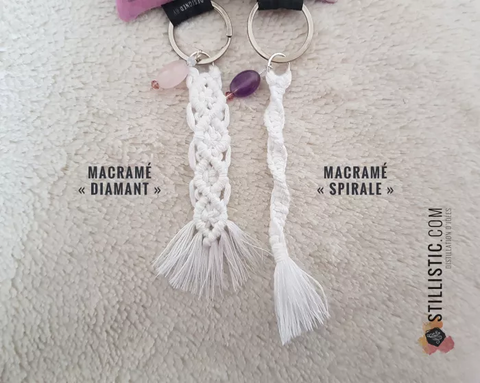 1 x Porte-clé / Bijou de sac coton macramé pierre gemme fête des mères merci maitresse atsem
