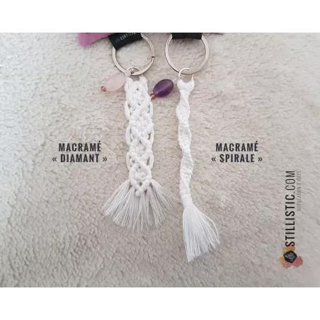 1 x Porte-clé / Bijou de sac coton macramé pierre gemme fête des mères merci maitresse atsem