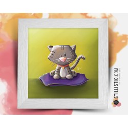 Cadre carré avec Illustration  Noël Chat pour Chambre Enfant bébé 25x25cm