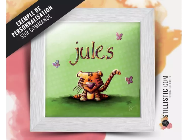 Cadre Illustration Pingouin et Panthère des neiges Animaux banquise 25x25cm