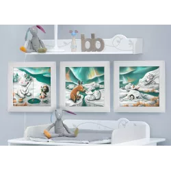 Triptyque lot de 3 Cadres Animaux de la Banquise 25x25cm