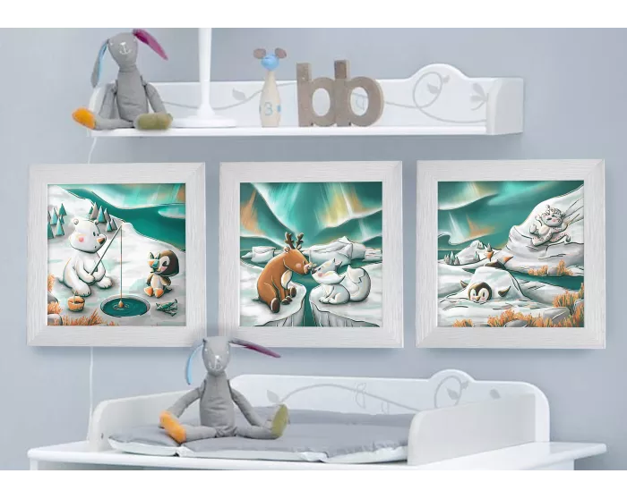 Triptyque lot de 3 Cadres Animaux de la Banquise 25x25cm