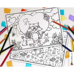Lot de 2 Sets de table Chat et lapins à imprimer et colorier