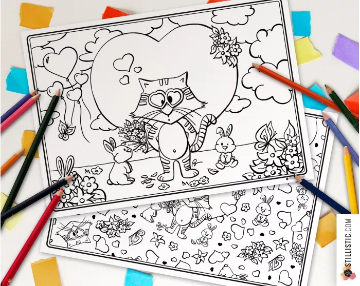 Lot de 2 Sets de table Chat et lapins à imprimer et colorier