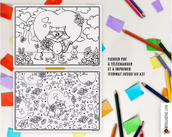 Lot de 2 Sets de table Chat et lapins à imprimer et colorier