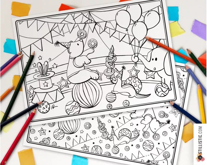 Lot de 2 Sets de table Cirque à imprimer et colorier