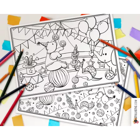 Lot de 2 Sets de table Cirque à imprimer et colorier