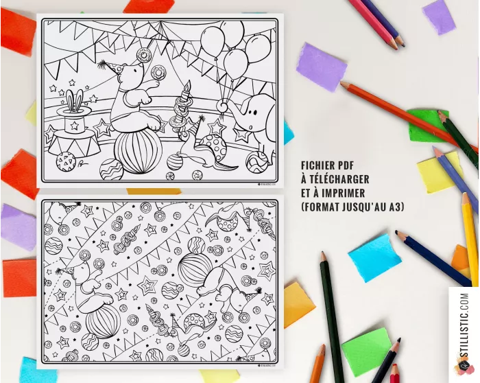 Lot de 2 Sets de table Cirque à imprimer et colorier