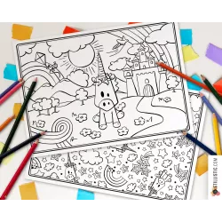Lot de 2 Sets de table Licorne à imprimer et colorier