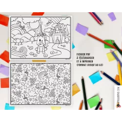 Lot de 2 Sets de table Licorne à imprimer et colorier