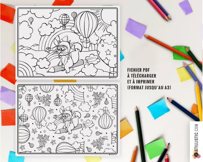 Lot de 2 Sets de table Renard et crayons à imprimer et colorier