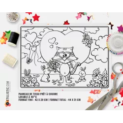 Coupon tissu Set de table Scène chat et lapins coloriable