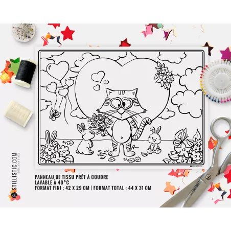 Coupon tissu Set de table Scène chat et lapins coloriable