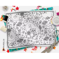 Coupon tissu Set de table Motif chat et lapins coloriable