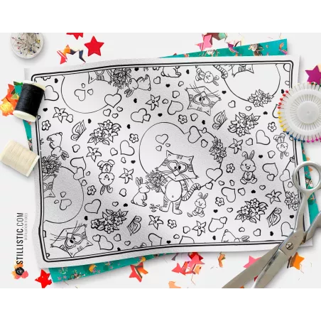 Coupon tissu Set de table Motif chat et lapins coloriable