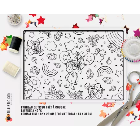 Coupon tissu Set de table Motif Chien et hérissons coloriable