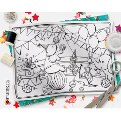 Coupon tissu Set de table Scène Cirque coloriable