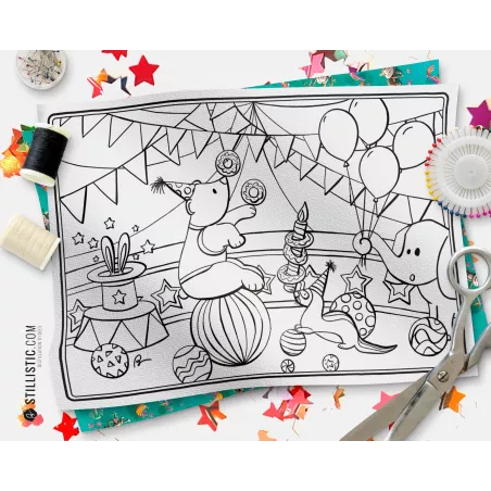 Coupon tissu Set de table Scène Cirque coloriable