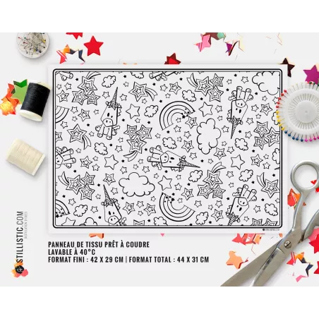 Coupon tissu Set de table Motif Licorne coloriable