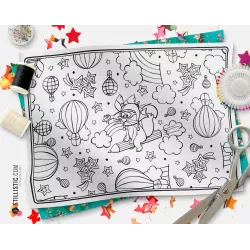 Coupon tissu Set de table Motif Renard et crayons coloriable