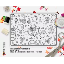 Coupon tissu Set de table Motif Renard et crayons coloriable