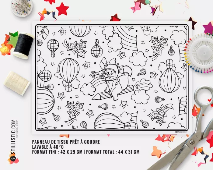 Coupon tissu Set de table Motif Renard et crayons coloriable