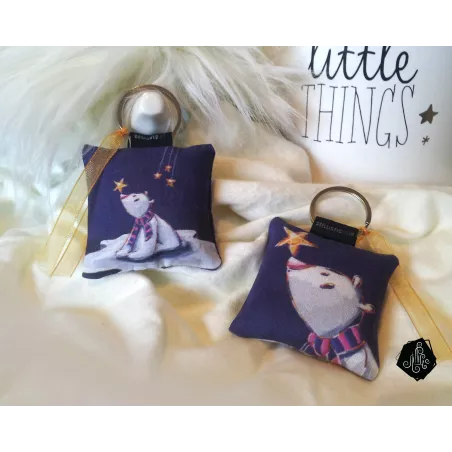 1 x Porte-clé / Bijou de sac en tissu Coton OekoTex fait main motif Ours polaire pour femme ou enfant