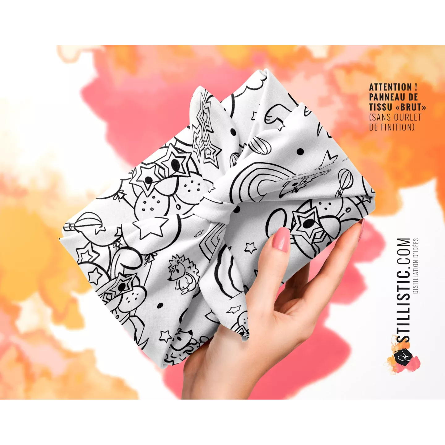 Coupon Furoshiki coloriable Chiot et hérissons