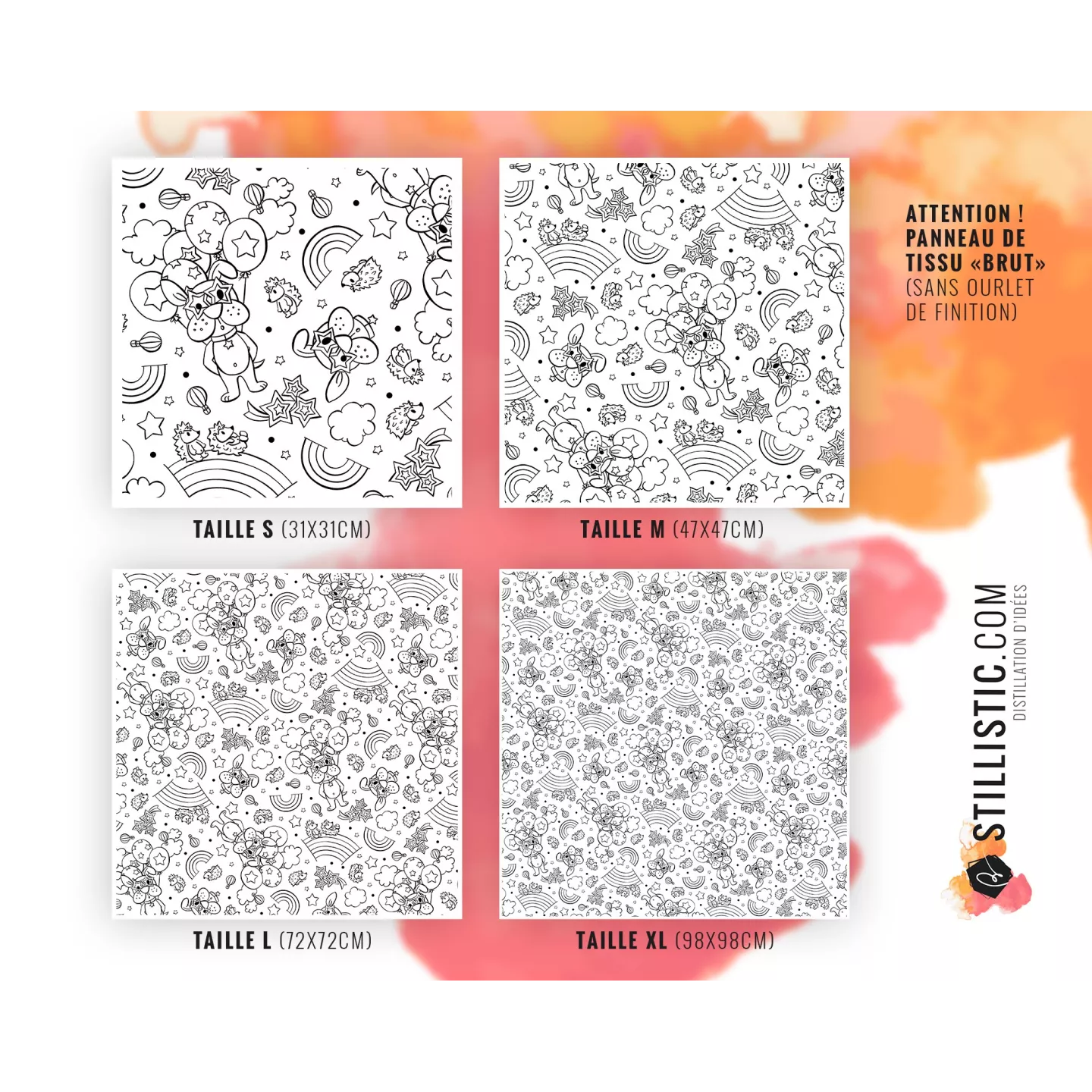 Coupon Furoshiki coloriable Chiot et hérissons