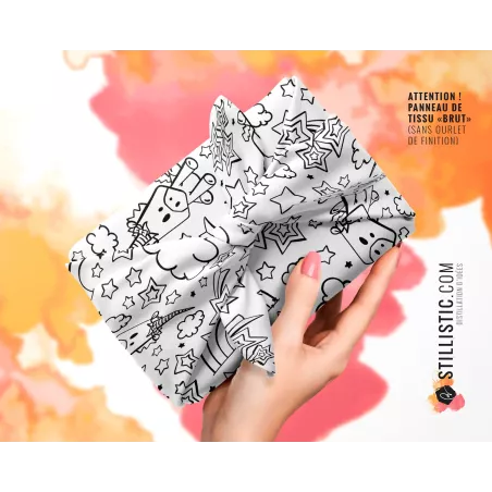 Coupon Furoshiki coloriable Licorne et arc-en-ciel