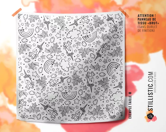 Coupon Furoshiki coloriable Licorne et arc-en-ciel