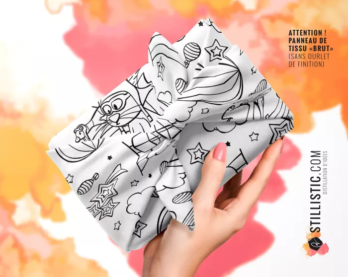 Coupon Furoshiki coloriable Renard et crayons